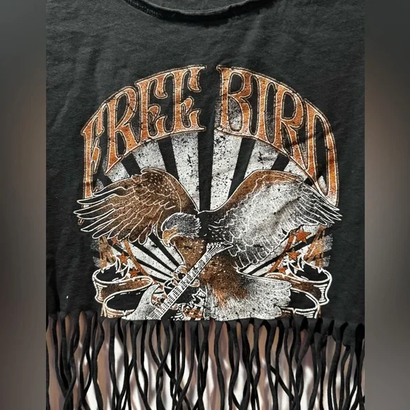 103. Originality “Free Bird” Rock & Roll Fringed-Hem T-Shirt - Picture 2 of 6